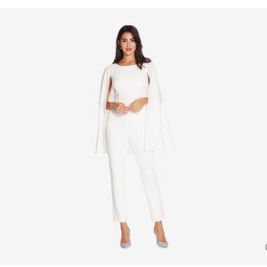 ADRIANNA PAPELL CREPE JUMPSUIT WITH CAPE IN IVORY